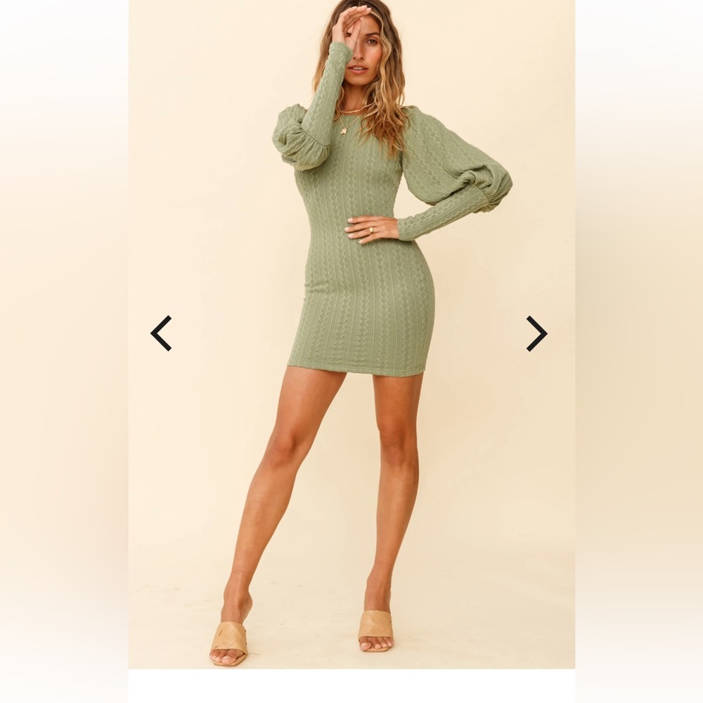 Moneymaker Lantern Sleeve Mini Dress Sage